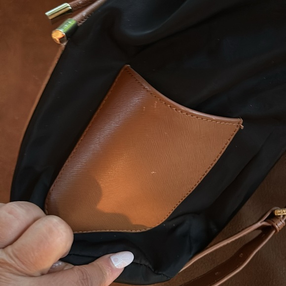 Tory Burch Backpack Black Nylon W / Leather Pockets and Accents in Tan Leather - Picture 8 of 16